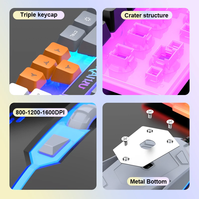 • Keyboard and Mouse with Colorful Light: The Raiku T26 keyboard and mouse set comes with a variety of colorful lights, providin photo 4