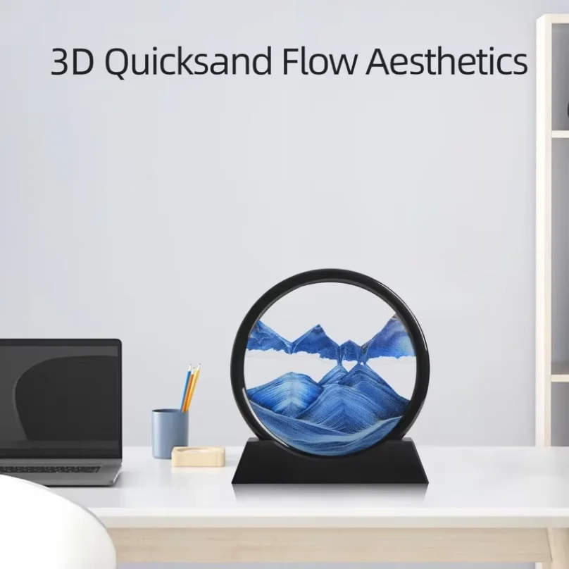 3D Hourglass Quicksand Moving Sand Art Picture Round Glass Deep Sea Sandscape Craft Flowing Painting Home Office Work Decor photo 4