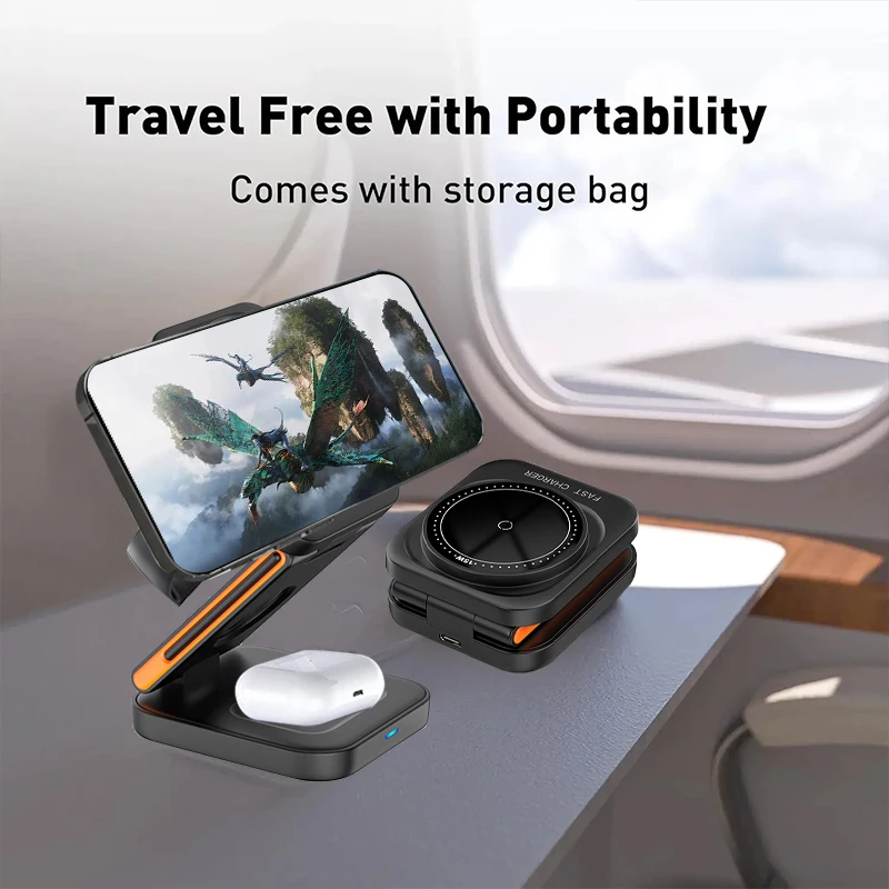 3 in 1 Foldable Magnetic Wireless Charger Stand Fast Charging Station for iPhone 17 16 15 14 13 12 Apple Watch 8 7 6 AirPods Pro photo 3