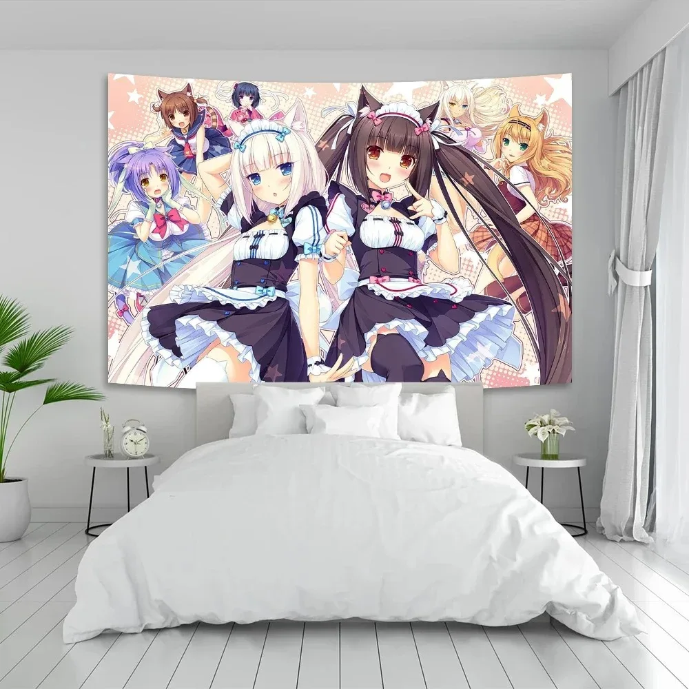 Anime Nekoparas Wall Tapestry Kawaii Background Cloth Wall Decoration Psychedelic Girls' Dormitory Pink Room Banner photo 2