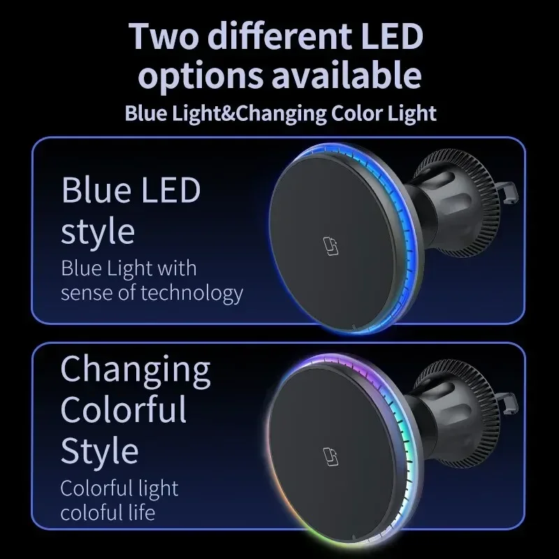 LED/RGB Magnetic Car Wireless Charger For iPhone 12 13 14 15 Pro Max Macsafe Car Phone Holder Stand Mount Fast Charging Station photo 2