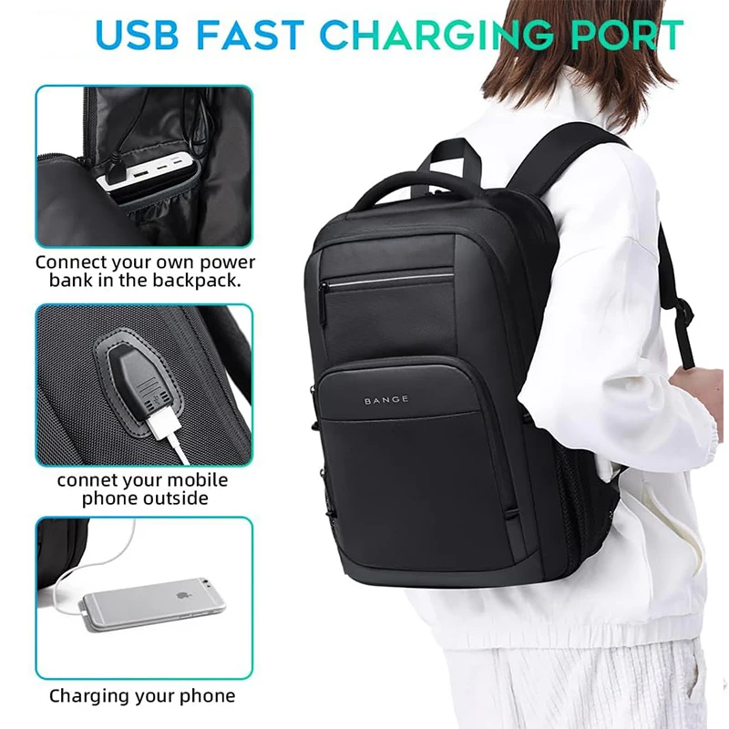BANGE Lightweight 15.6 inch Laptop Backpack Waterproof USB Charge Port Multifunctional Travel Hiking School Bag Mochila for Men photo 6