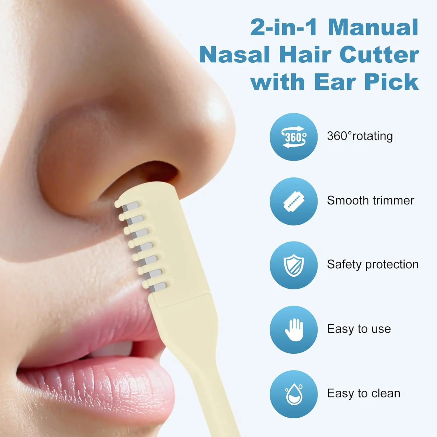 Manual Nose Hair Trimmer 3-Piece Set, 2-in-1 with Ear Cone, Unisex, 360-Degree Rotation, Portable Nose Hair Trimming Tool, Beige photo 4