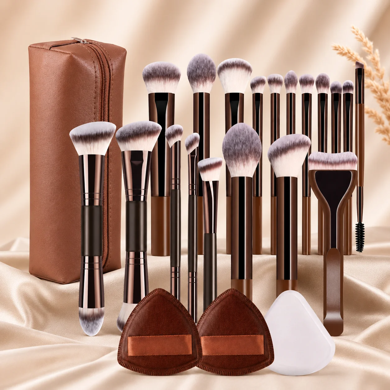 Professional Dual-Ended Makeup Brush Set Includes Foundation Brush, Contour Brush, Blush Brush, Powder Brush, Eyeshadow Brush, C photo 1