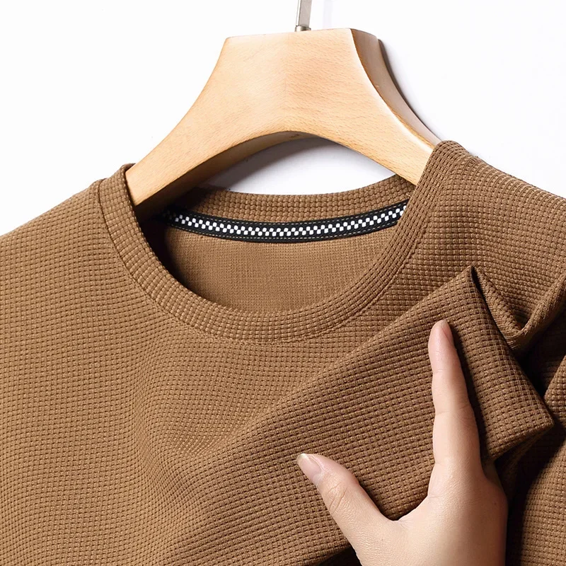 New Summer Waffle Round Neck Short Sleeved T-shirt for Men's Short Sleeved Top photo 2