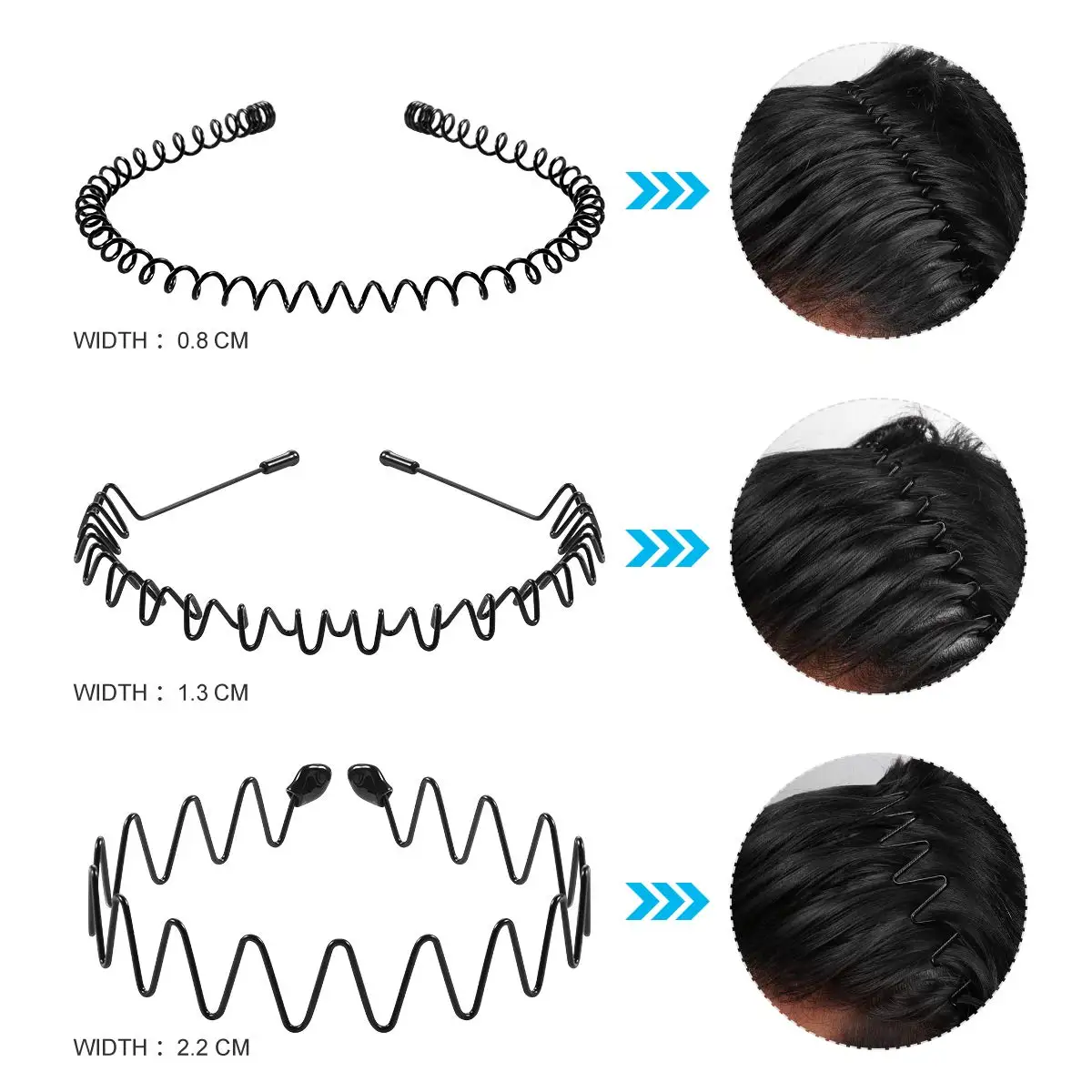 Unisex Black Elastic Non Slip Simple Metal Headbands For Men Women Wavy Hairband Spring Hair Hoop Fashion Hair Accessories photo 2