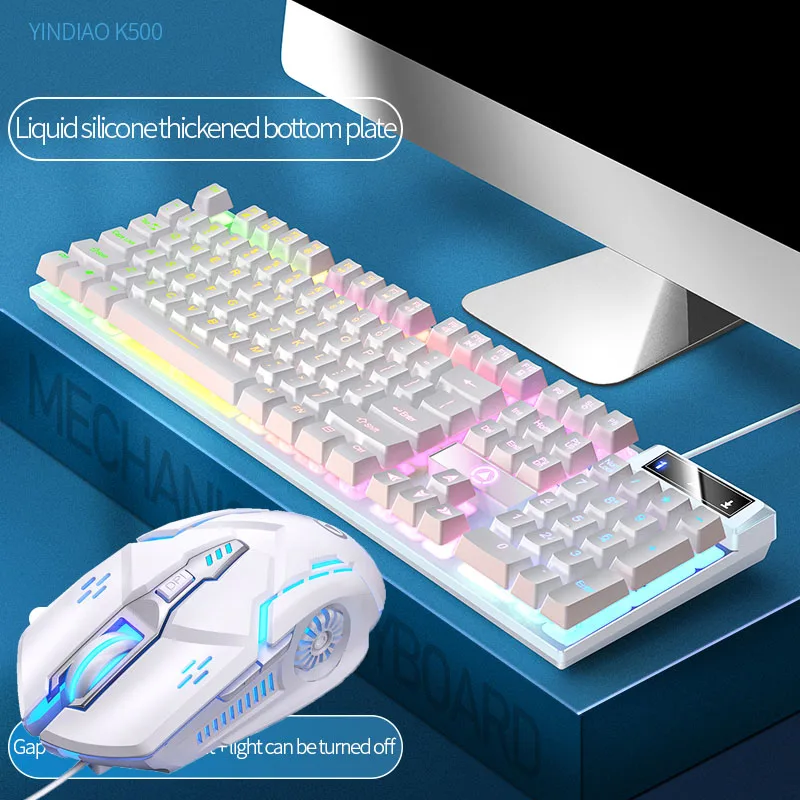 Pink Keyboard and Mouse Set 2 in 1 Combos Wired 104 Keys Pink Keyboard with LED Backlit and 1600DPI Mouse with RGB Backlit photo 5