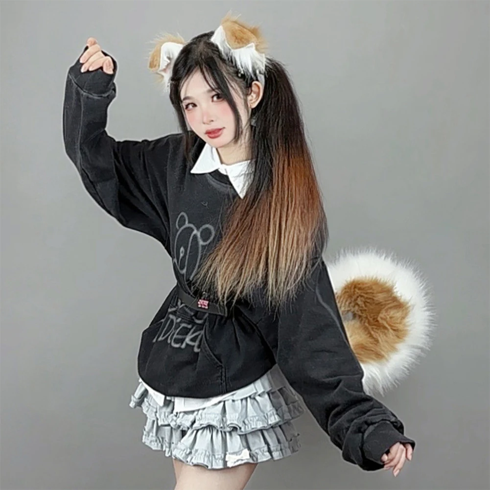 Furry Anime Dog Ear Headband Tail Cartoon Comic-Con Cosplay Accessories Plush Simulation Animal Ears Tail photo 2