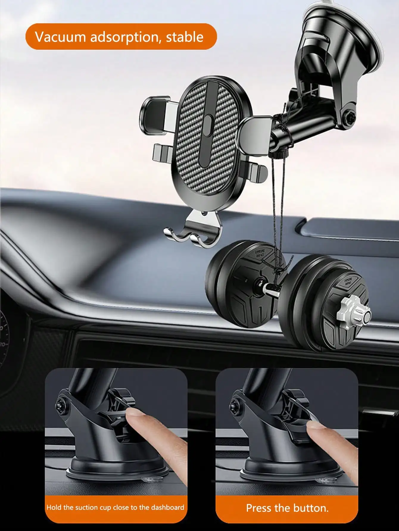 1Pc Suction Cup Car Phone Holder, Suction Mount Mobile Smartphone & Tablet Car Bracket, Fits Dashboard & Windshield, With Retrac photo 2