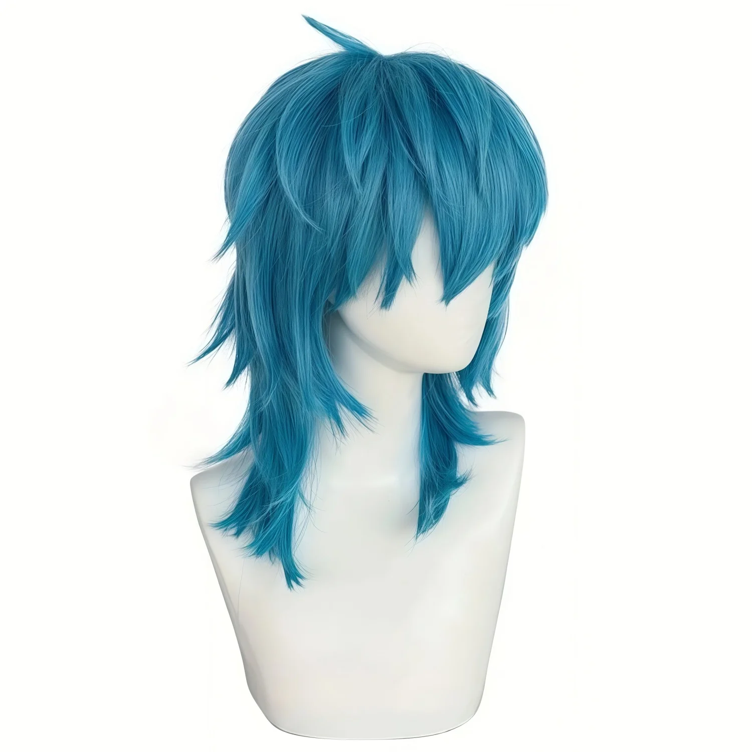 Artificial Medium-Length Straight Blue Salic Cosplay Hairstyle with Bangs Birthdays Role-Playing Synthetic Wig photo 4