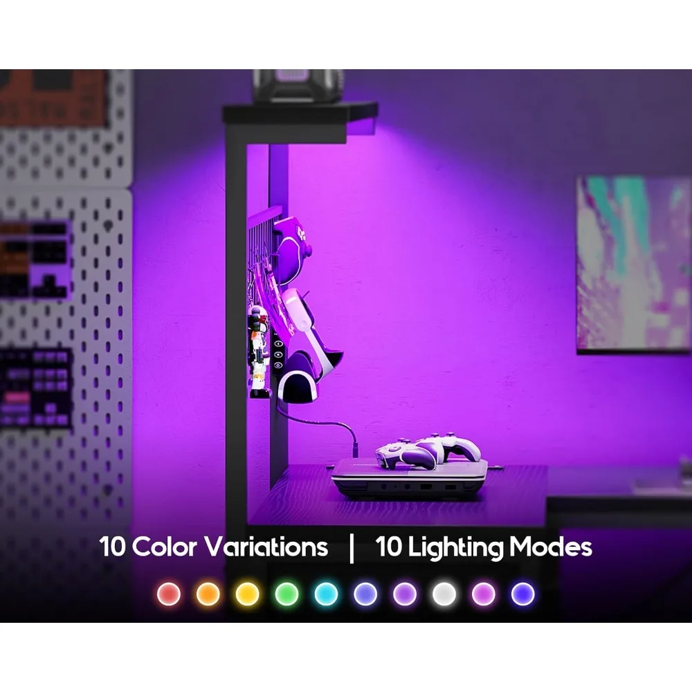 43" L Shaped Gaming Desk with Shelf & 4 Drawers, Black Computer Desk for Home Office photo 6