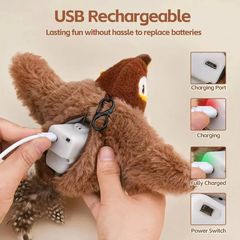 New Simulated Bird Cat Toy Interactive Toys Dog Rechargeable Chirping Flapping Bird(no Flying) Touch Activated Plush Toy Pet photo 3
