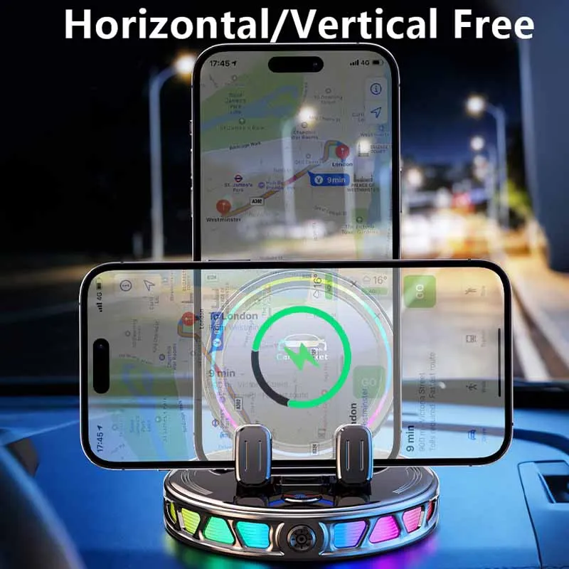 Auto Clamping Car Mobile Cell Phone Holder Support For Mobile Wireless Charger For Car Dashboard Mount With RGB Light photo 4