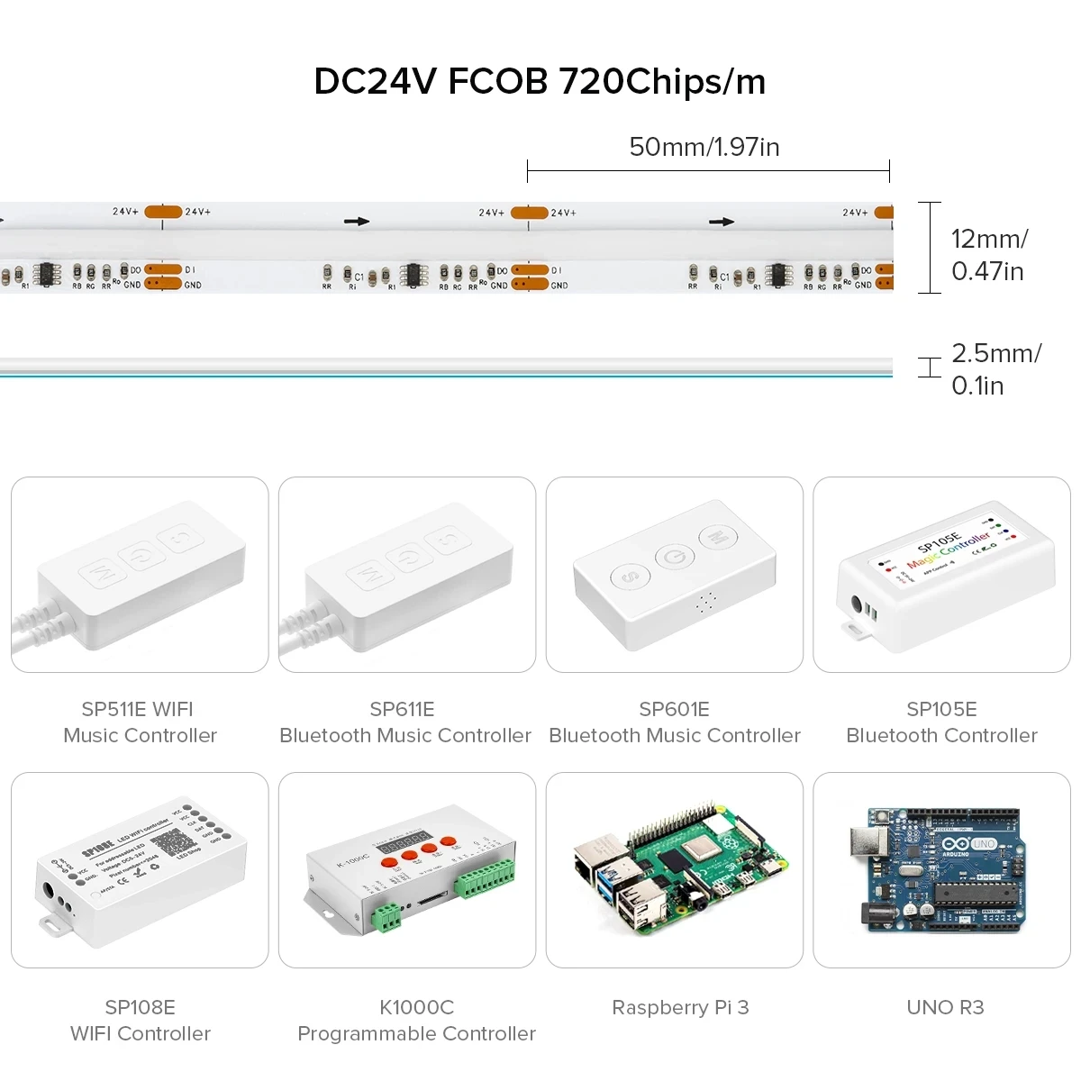 FCOB LED Light Strip Pixel Addressable 630 720 LEDs RGB Dream Full Color 12mm DC12V 24V WS2811 High Density Flexible COB Light photo 3