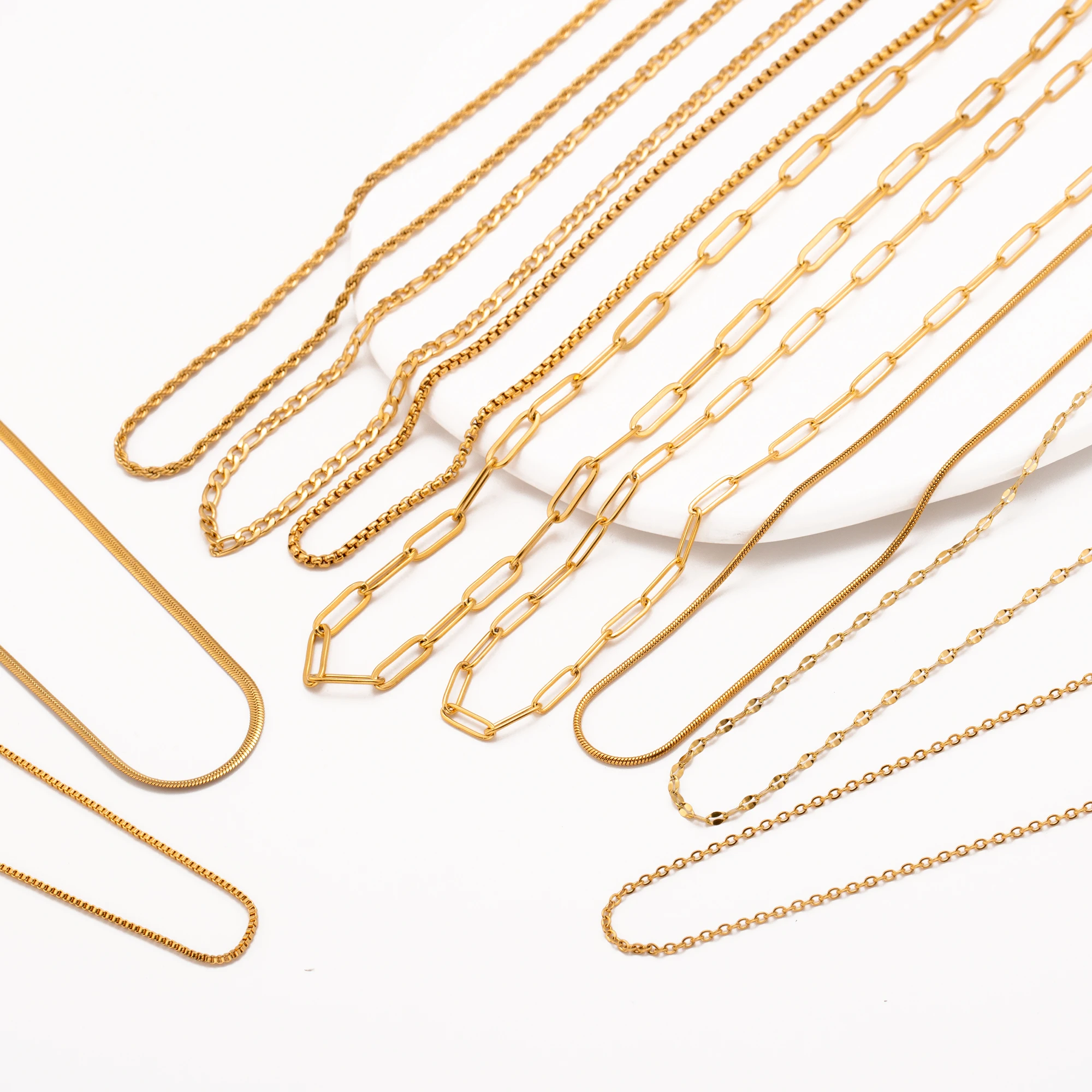 5pc 18K Gold Color PVD Plated Stainless Steel Cuba Cross O Ripple Twisted Chain Necklace Adjustable Chain DIY Necklace Wholesale photo 2