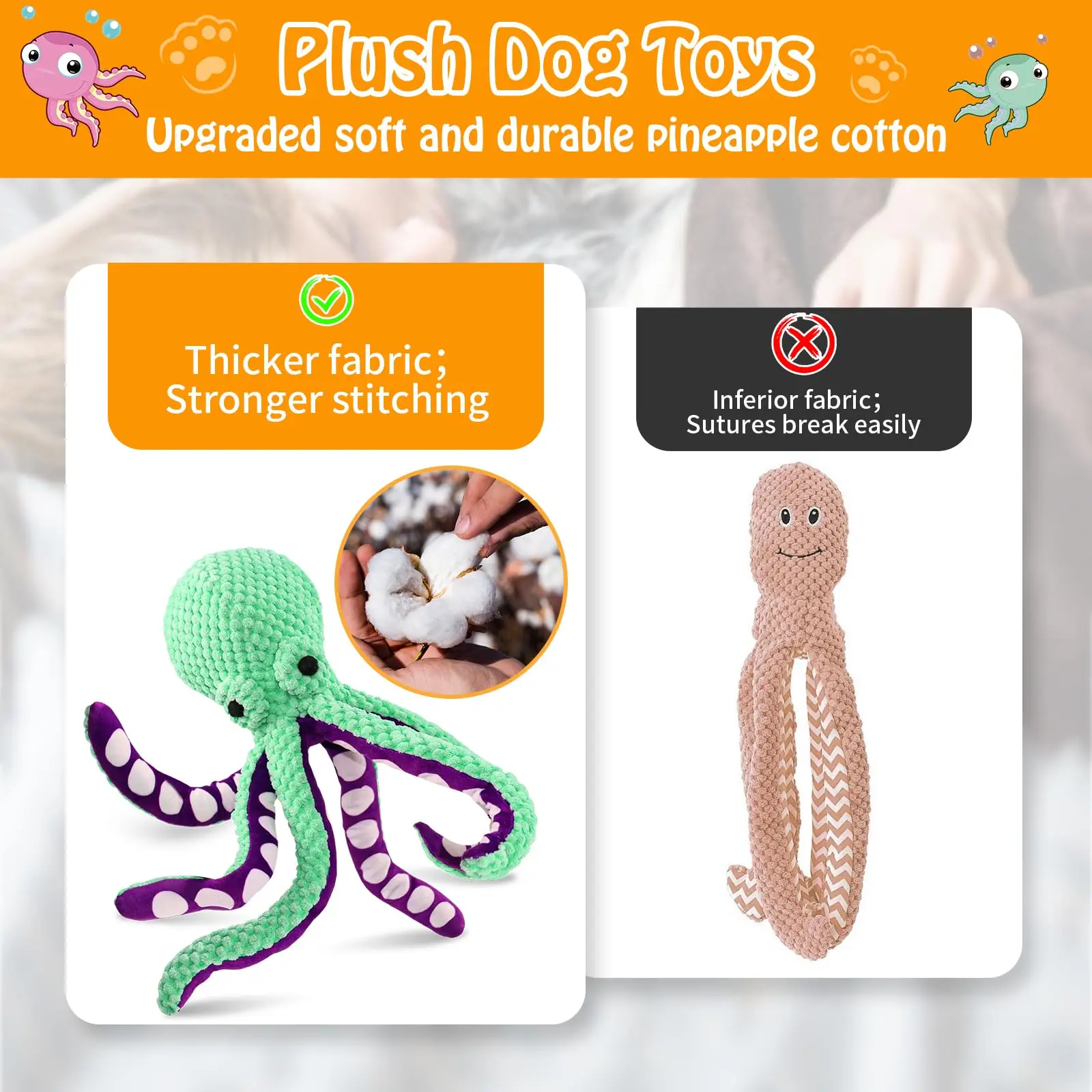Squeaky Octopus Plush Dog Toy Indestructible Teething Chew Toy Interactive Sound Pet Stress Relief Boredom Toy for Dogs and Cats photo 3