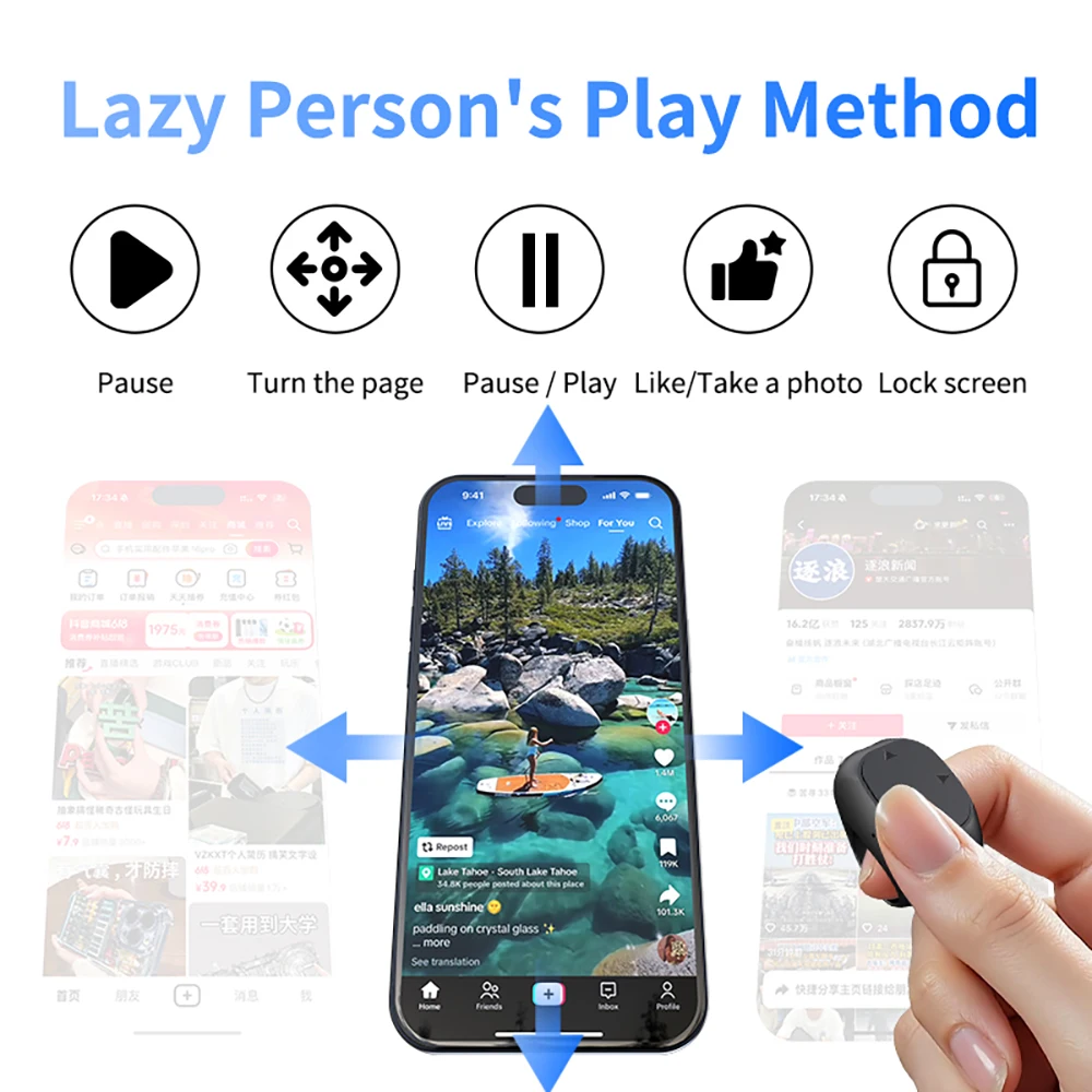 Mini Wireless Remote Ring Bluetooth Page Turner Music Player for Phone Android IOS  iPad Controller USB Rechargeable Rings R12 photo 2
