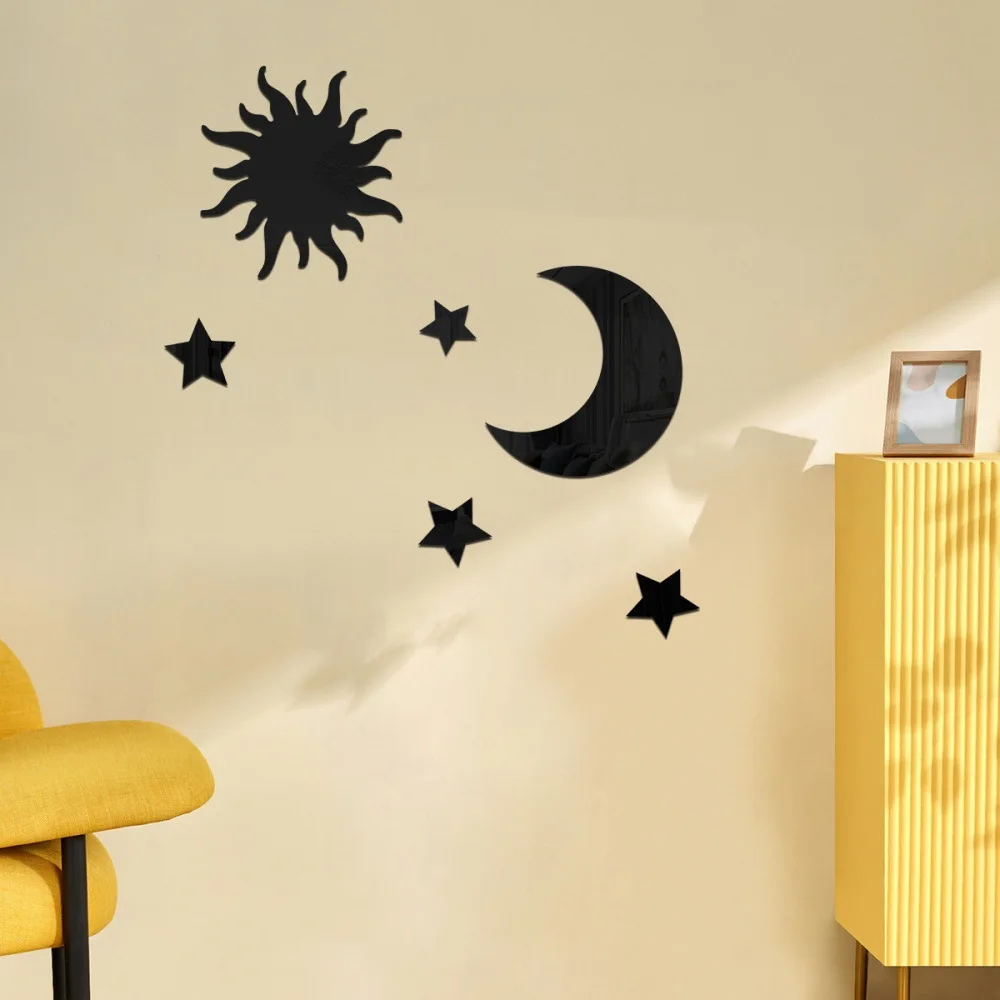 6PCS Star Moon Combination Mirror Acrylic Stereo Self Adhesive Diy Bedroom Living Room Can Be Removed Wall Stickers photo 4