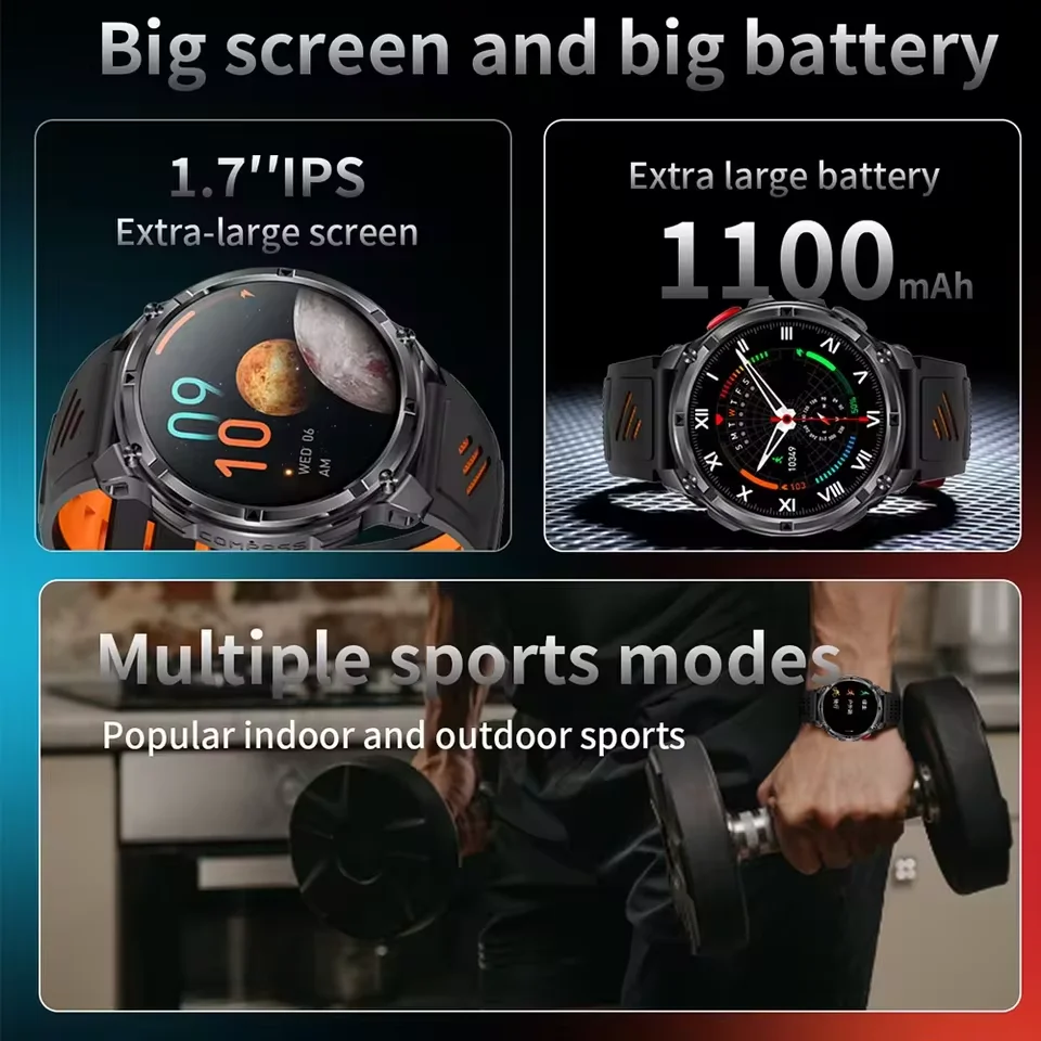 2026 New T-Rex3 Pro 1100mAh Battery Smart Watch GPS path 5ATM Waterproof Sports Run tracker Outdoors Compass Military Smartwatch photo 2