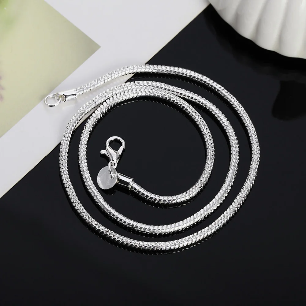 40-75cm 925 Sterling Silver 1MM/2MM/3MM solid Snake Chain Necklace For Men Women Fashion Jewelry for pendant photo 5