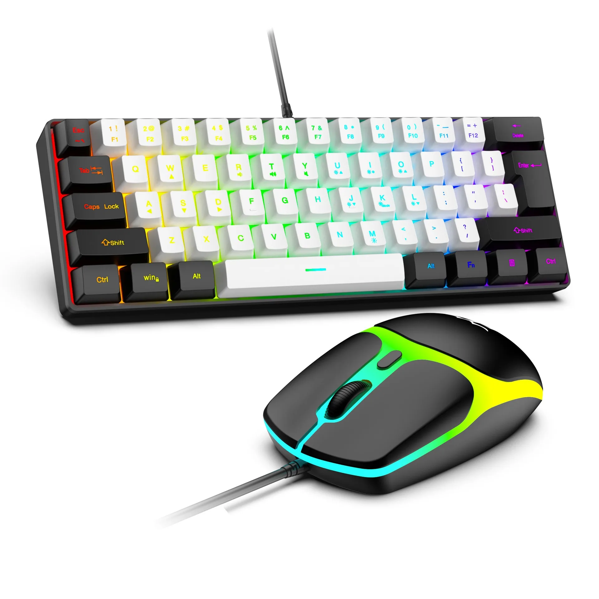61 Keys RGB Gaming Wired Keyboard Mouse Set Colorful Mini Compact Black White Computer Keypad Mice Set for Office PC Gamer photo 2