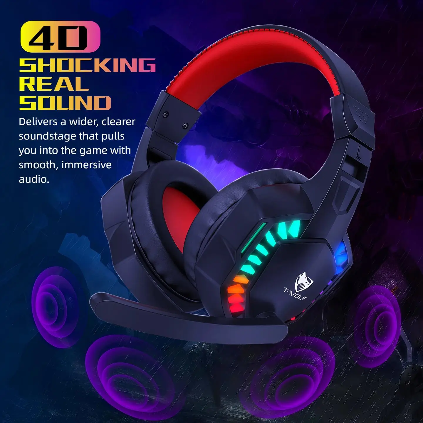 RGB Wired Gaming Headset with Microphone, USB & 3.5mm Over‑Ear Headphones for PC Laptop PS4 PS5 Mobile, Adjustable Noise‑Cancelling Mic, Surround Stereo Sound, Comfortable Headset for Gaming, Office, Study & Daily Use photo 5