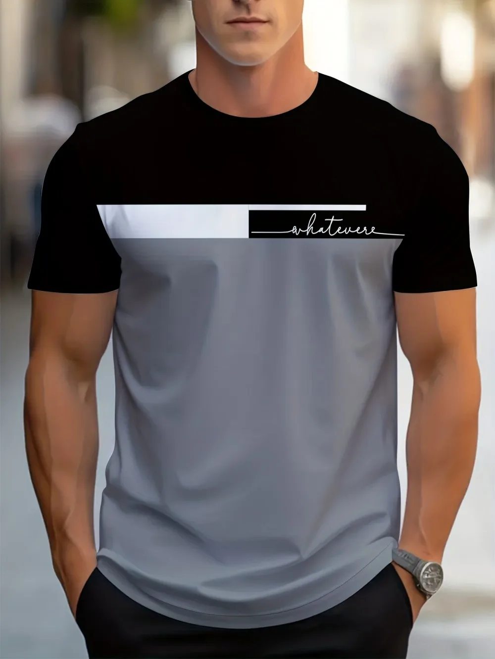 European and American Men's Summer Personalized Striped Letter Print Soft and Breathable Round Neck T-Shirt Outdoor Casual Top photo 5