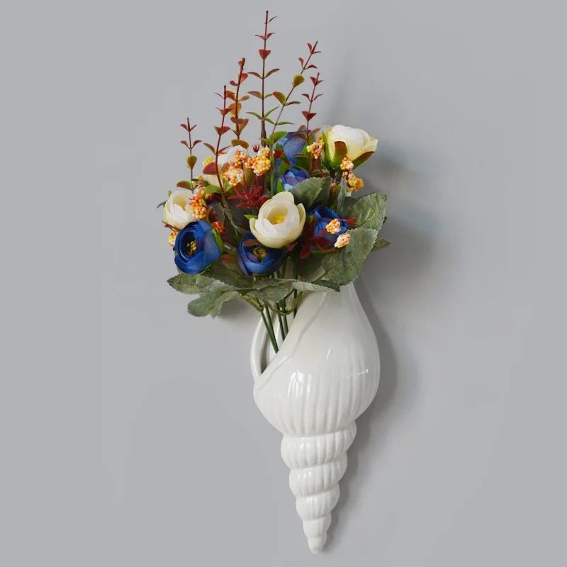 1Pc Amagogo Modern White Ceramic Sea Shell Conch Flower Vase Wall Hanging Home Decor photo 5
