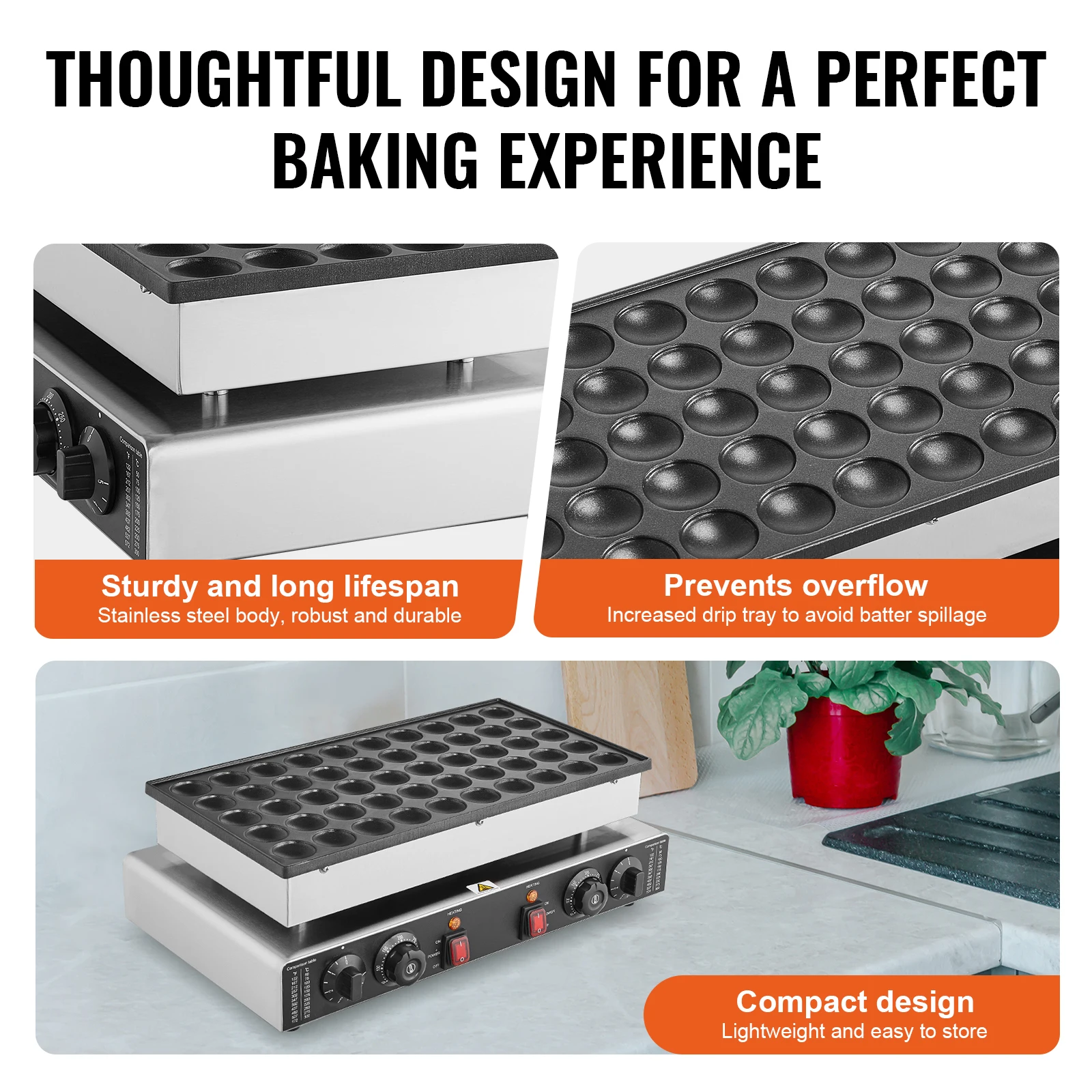 SucceBuy 50Pcs Mini Dutch Pancake Maker Dorayaki Baker Machine Commercial Non-stick Waffle Maker Dual Temp & Time Control photo 5