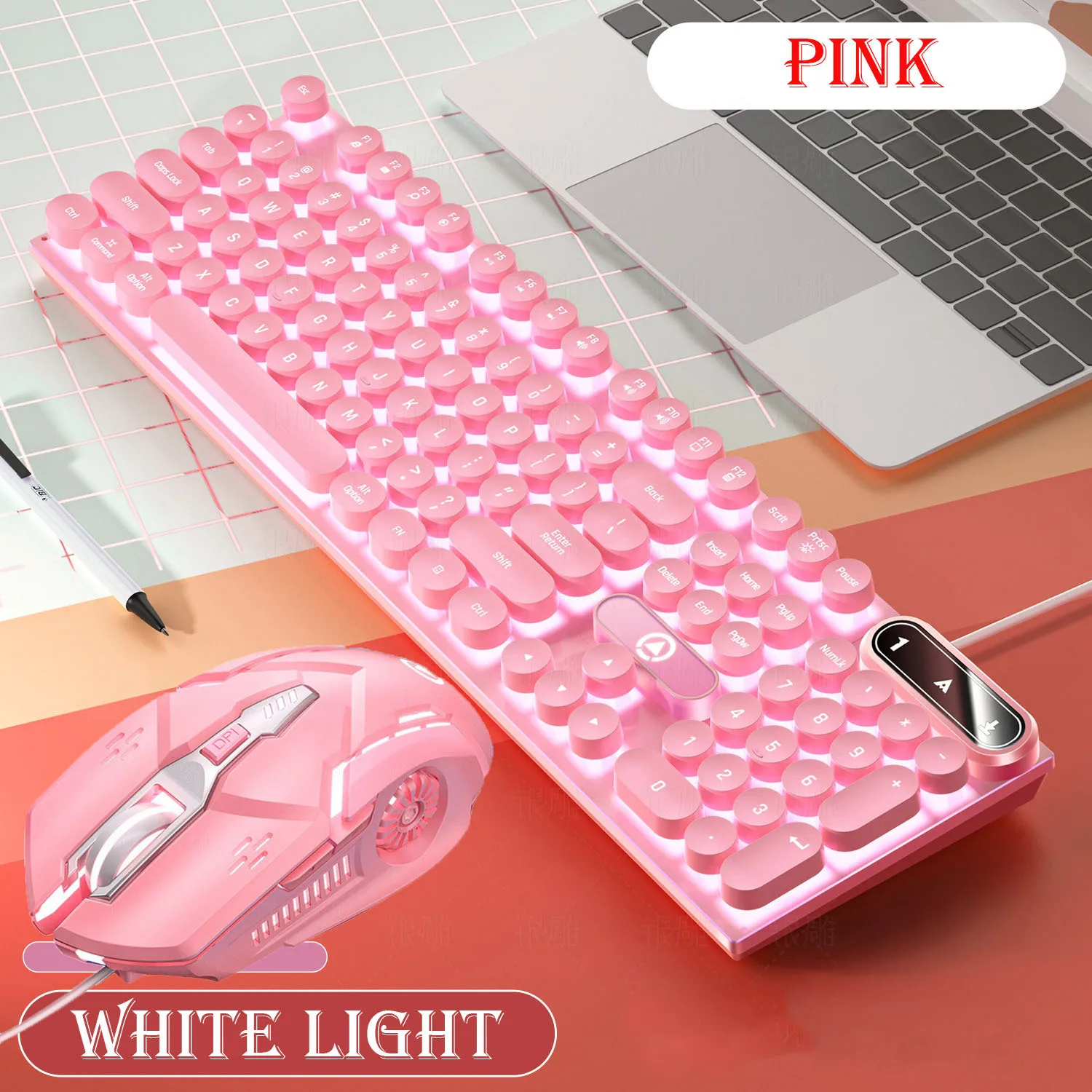 Pink Keyboard and Mouse Set 2 in 1 Combos Wired 104 Keys Pink Keyboard with LED Backlit and 1600DPI Mouse with RGB Backlit photo 3