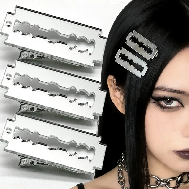 Y2K High Simulated Blade Hairpins for Subculture Fashion Girls Funny Niche Acrylic Knife Gothic Hair Clips Cosplay Accessory photo 1