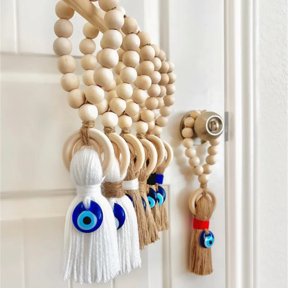 Wooden Guardian Amulet Tassel with Glass Evil Eye Bead Door-Knob Handle Hanging Modern Home Aesthetic Décor Home Decor Gift photo 6
