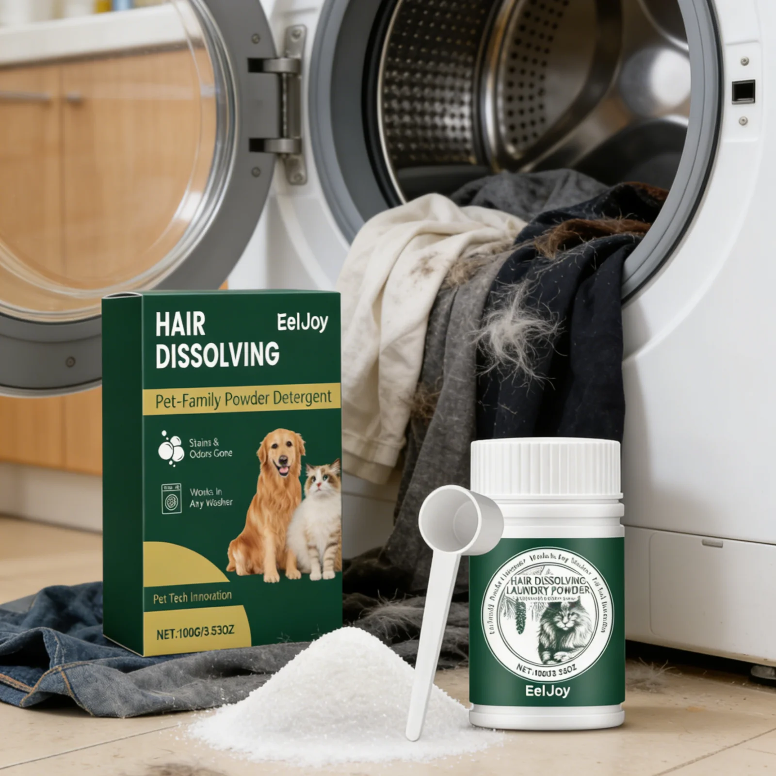 EelJoy Laundry Detergent for Pet Owner Fabric Care Smell Remover Cleaner Powder No Fading Pet Famliy Clothing Stain Remover 100g photo 4