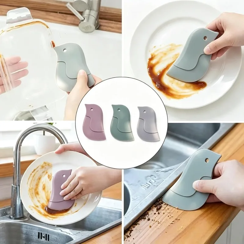 3 Pcs Silicone Penguin Kitchen Scraper, Flexible Dough Cutter & Pot Pan Scraper, Dish Squeegee Grease Cleaning Tool for Baking, Cookware & Sink, Multicolored (Pack of 3) photo 3