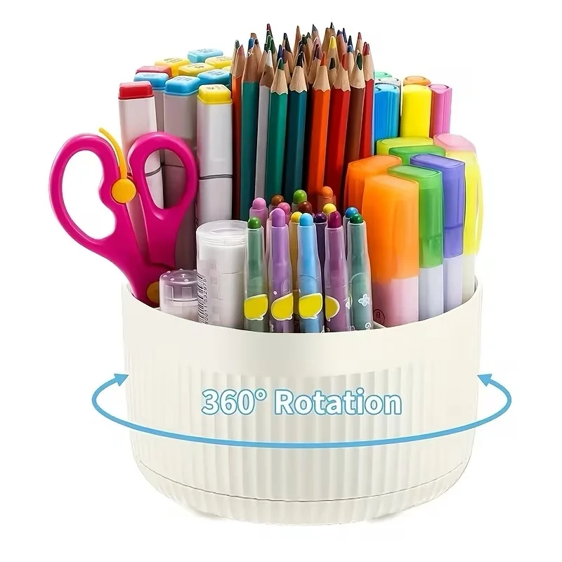 360-Degree Rotating Table And Drawer Organizer, Plastic Office Desktop Storage Box with 5 Compartments - Multifunctional Pencil photo 5