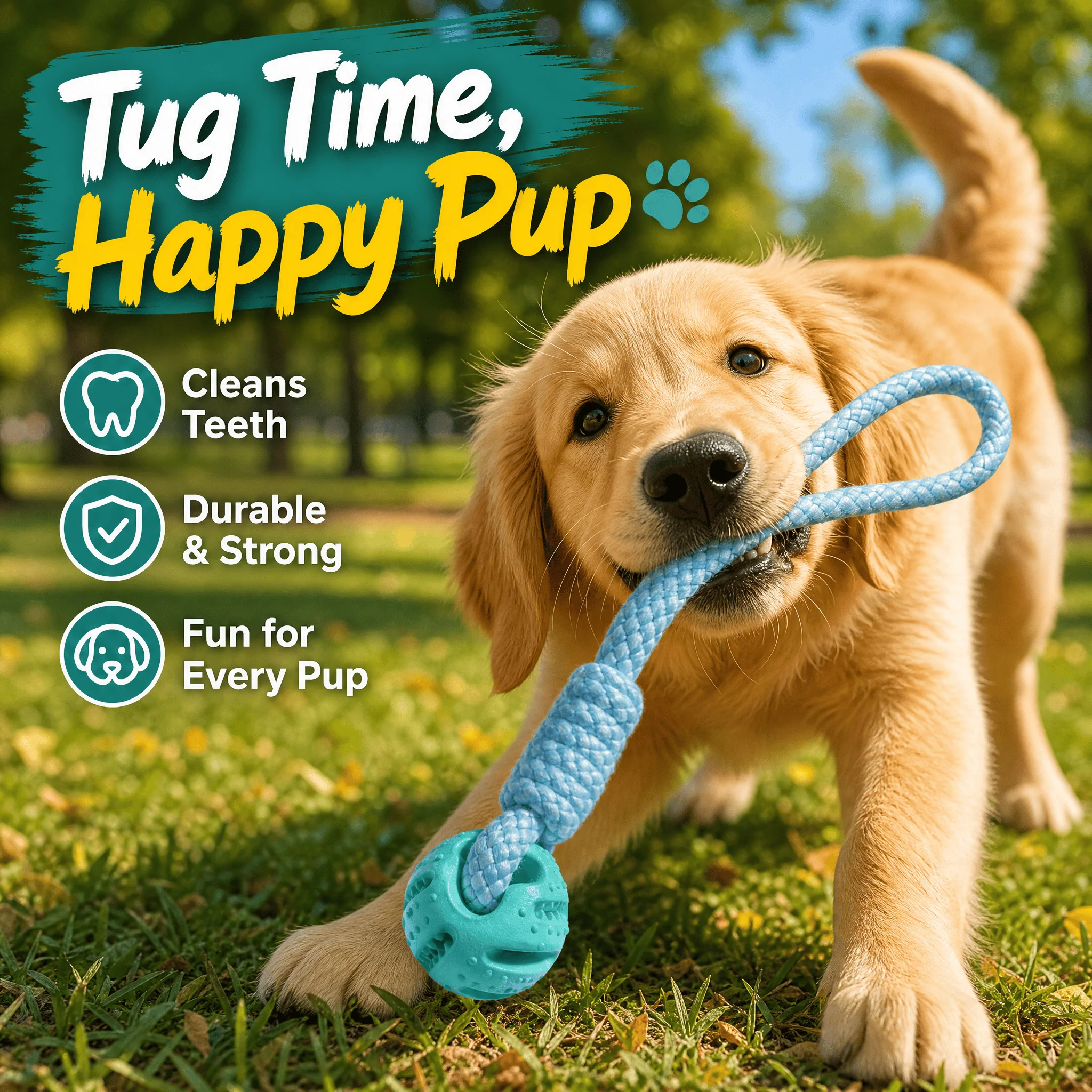 Braided Rope Dog Toy with Rubber Ball, Durable Pet Chew Toy for Teeth Cleaning, Interactive Tug Fetch Play Toy for Small Medium Dogs Puppy photo 7