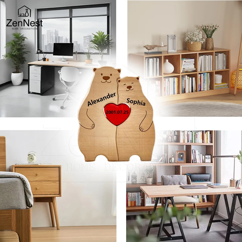 Bear Home Wooden Puzzle Personalized Custom Decor Heart Warmer Birthday Gift Art Puzzle Name Home Decor Thanksgiving Gift photo 4
