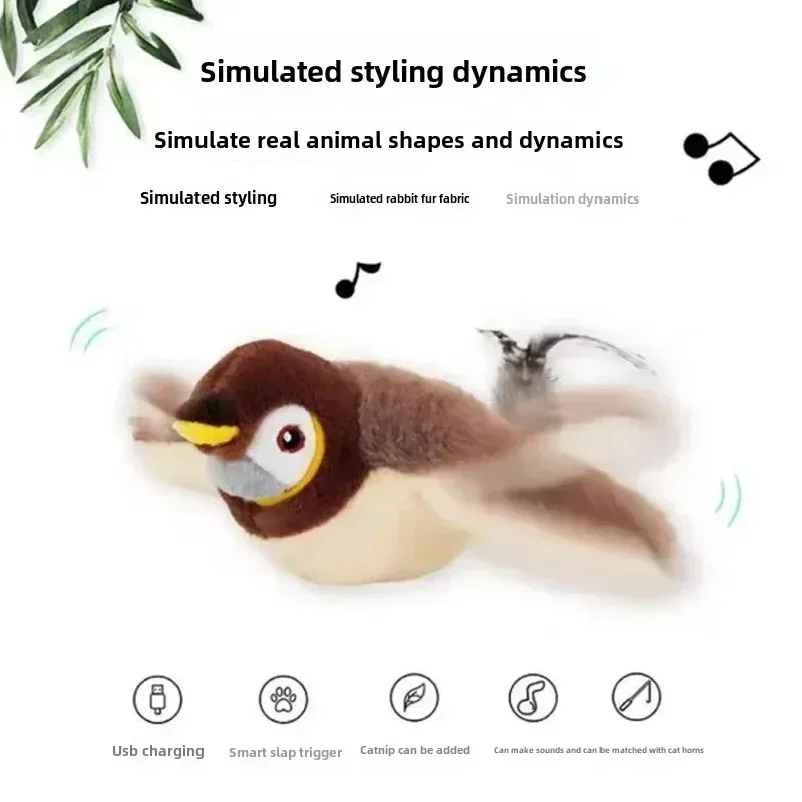 Hot Cat Interactive Toys Catnip Electric Pat Bird (with Catnip) Dog Cats Touch-Activated Squeaky Plush Toy Pet USB Rechargeable photo 5