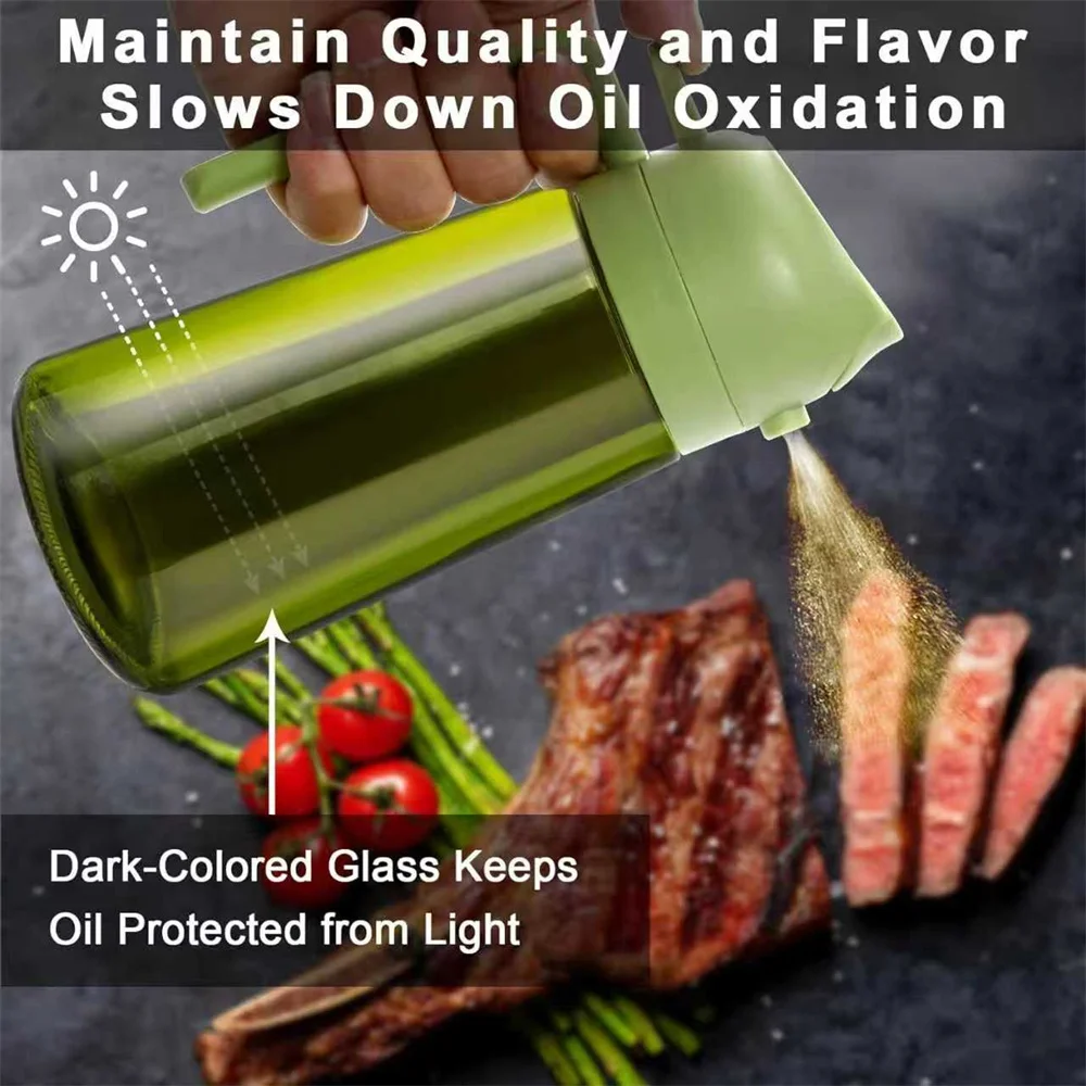 Olive Oil Dispenser,Sprayer for Cooking 2 in 1- Spray and Pour,Dark Green Glass Oil Bottlewith Stickers,16oz/470ml Oil Sprayer photo 4