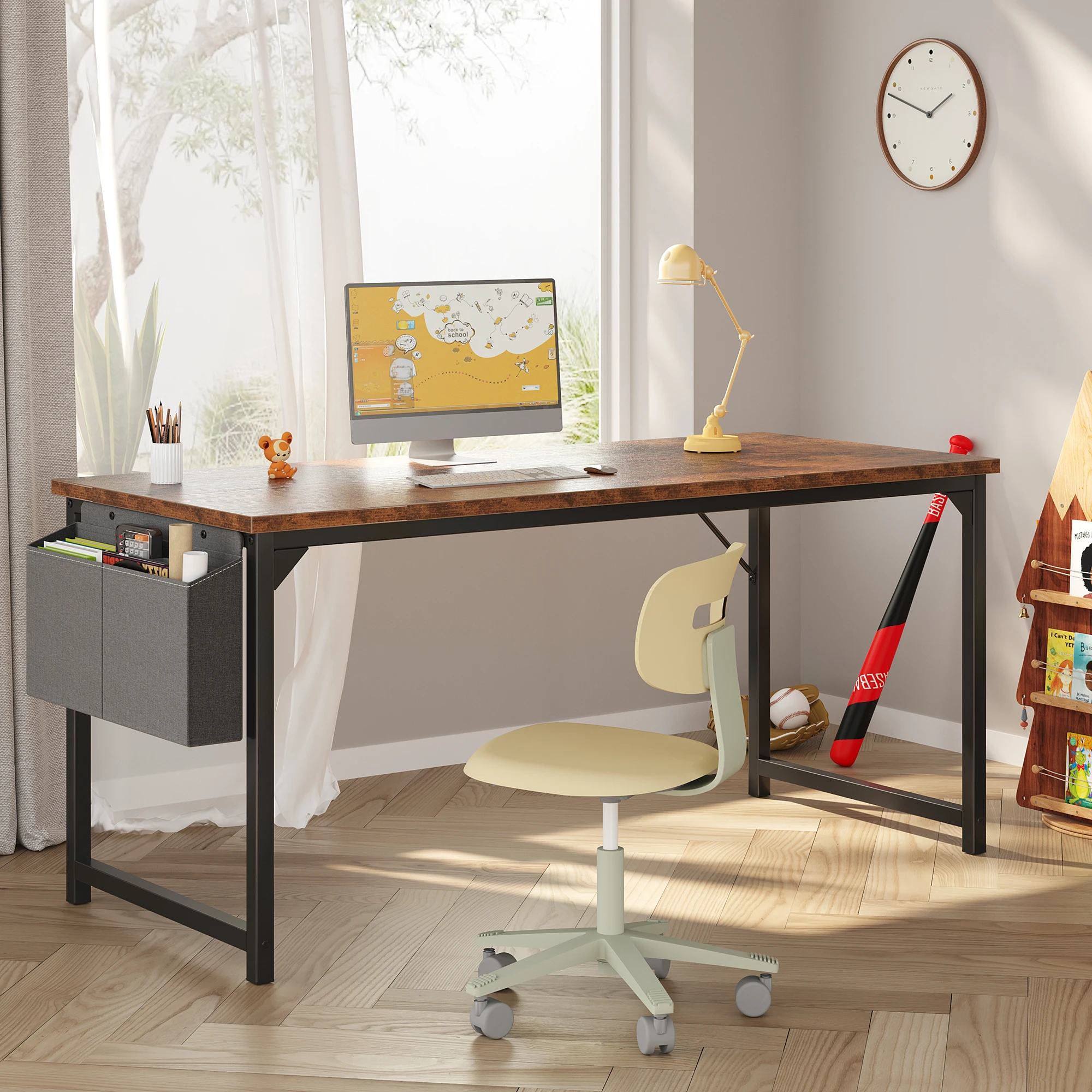 JHK 31IN to 55IN Computer Office Desk Writing Study Office Gaming Table with Storage Bag Metal Frame Wood Tabletop Easy Assembly photo 2