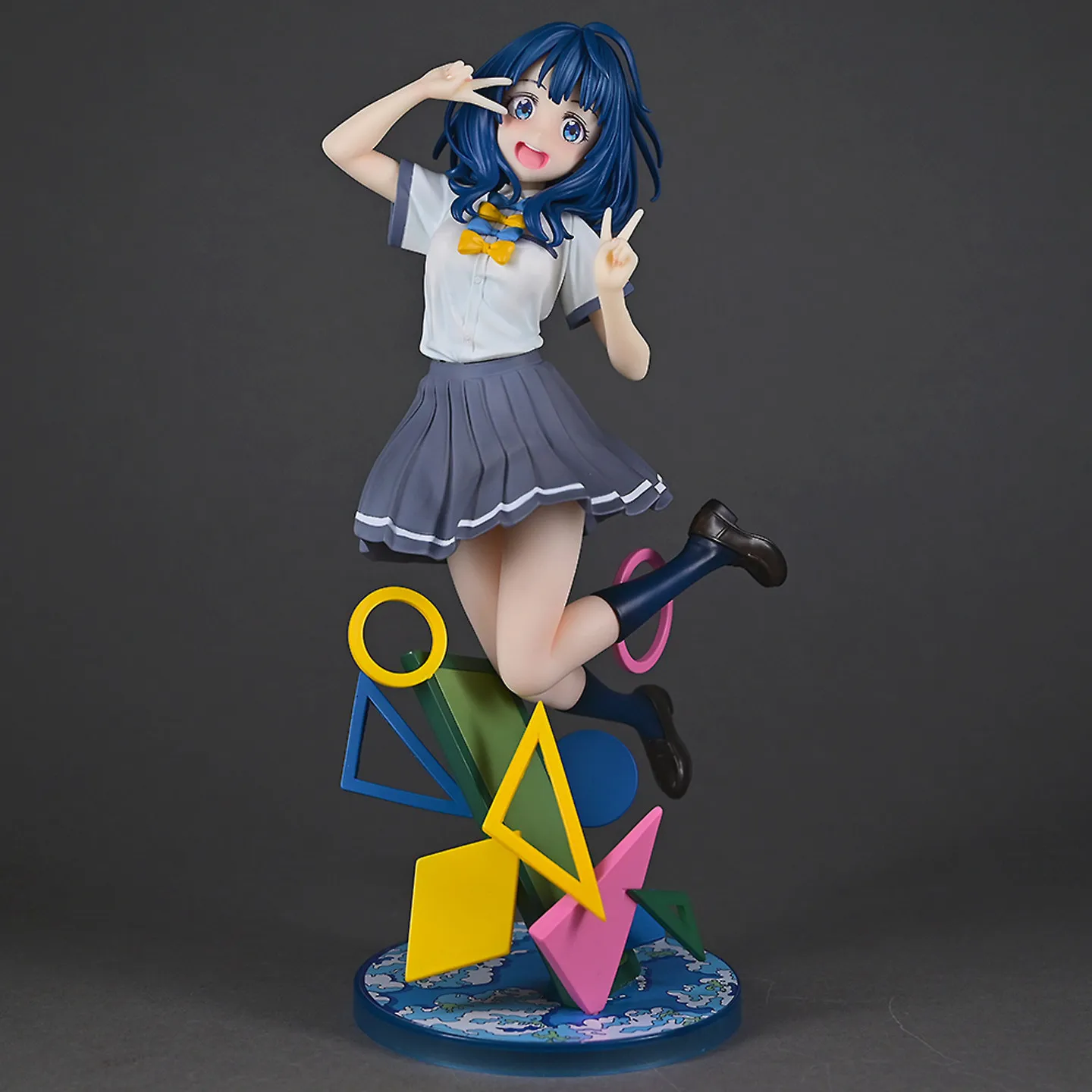 Anime Figurine Blue Hair School Uniform Figure Pvc Collectible Statue Geometric Base Desktop Decoration Display Birthday Gifts photo 2
