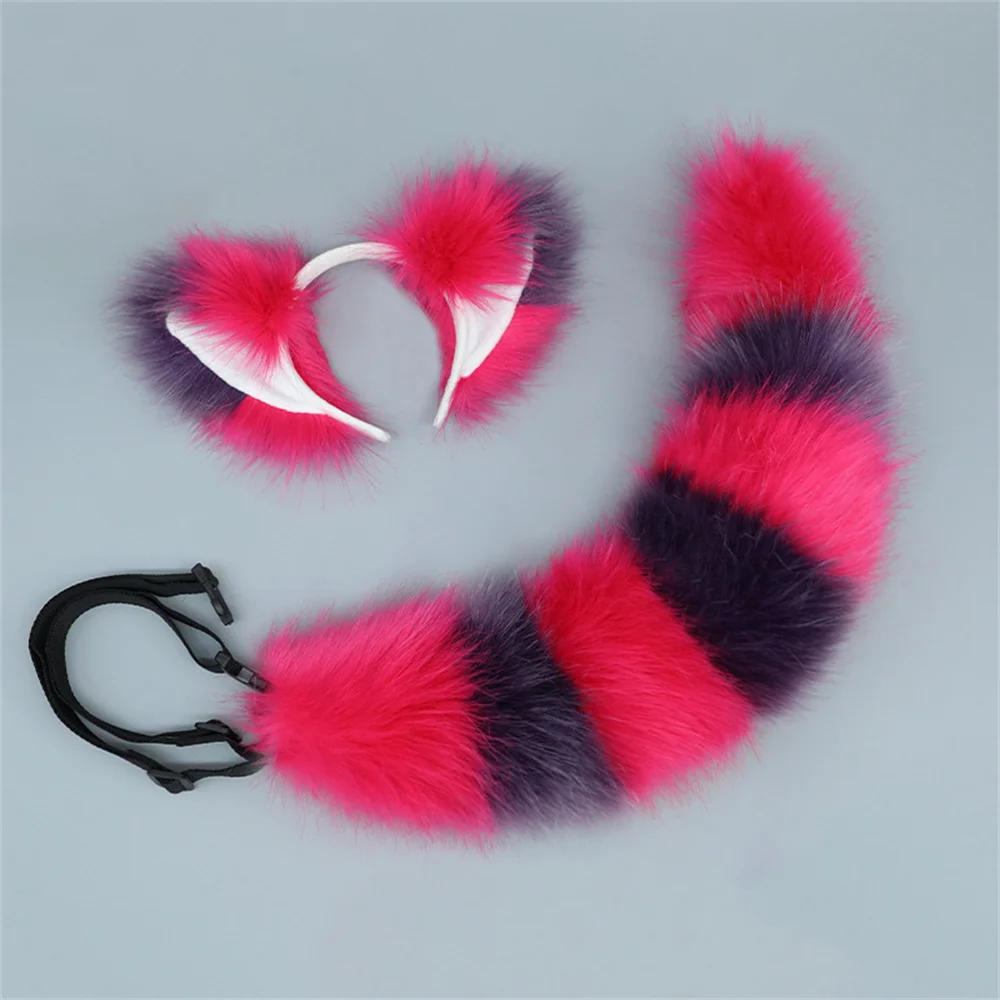2Pcs/set Fluffy Animal Raccoon Cat Tail Faux Fur Plush Fox Ears Headband Cosplay Halloween Costume Accessories photo 5