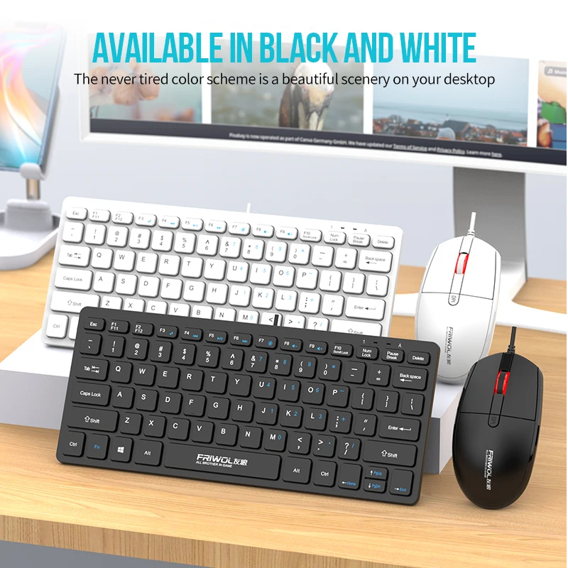 FRIWOL KT-100 Wired  Keyboard Mouse Set 78 Key Mini Portable Keyboard USB Desktop Laptop Office Home Light voice photo 5
