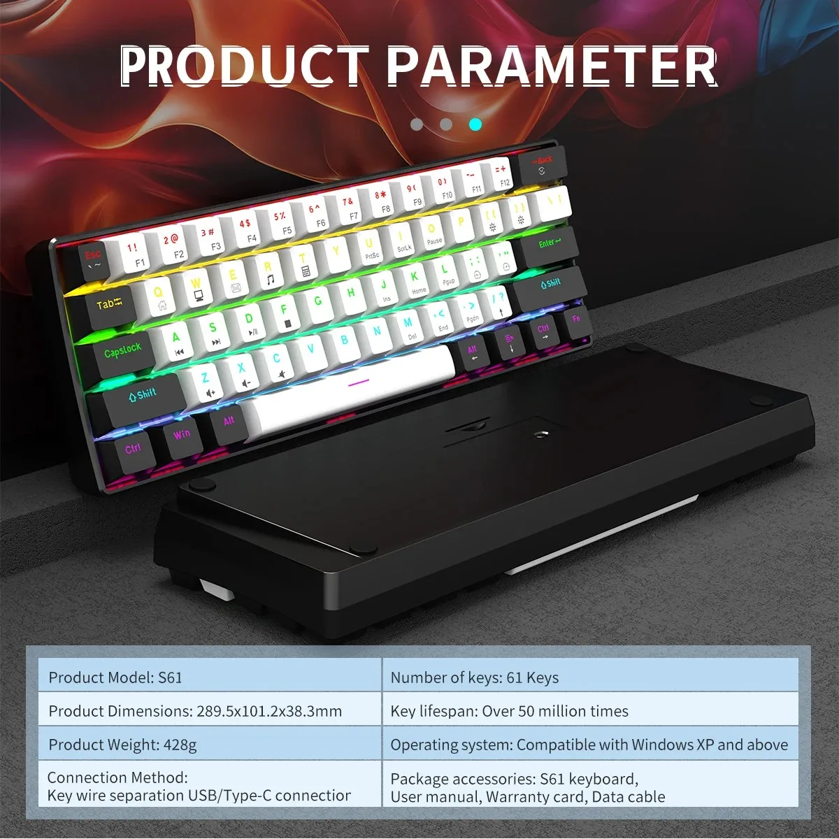 60% Wired Gaming Mechanical Keyboard RGB Backlit Ultra Compact Mini Layout for PC/Mac Gamers And Typists Easy Travel Design photo 2