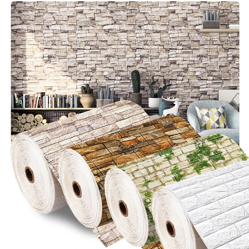 3D Foam Brick Wall Panels Stickers Self Adhesive Waterproof Living Room Wallpaper Wall Decal Home Decor Wallcovering TV Backdrop photo 2