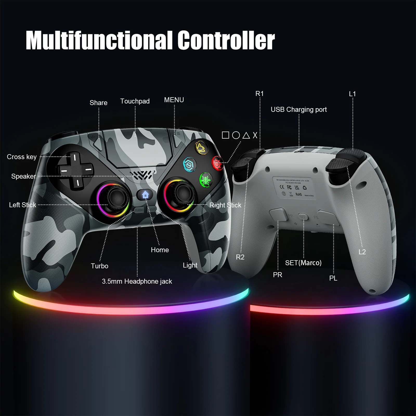 Controller For Playstation 5 PS5/PS5 Pro/Slim/PC Gamepads W/Hall Effect RGB Wireless Game Control Joystick Marco/Turbo Program photo 6