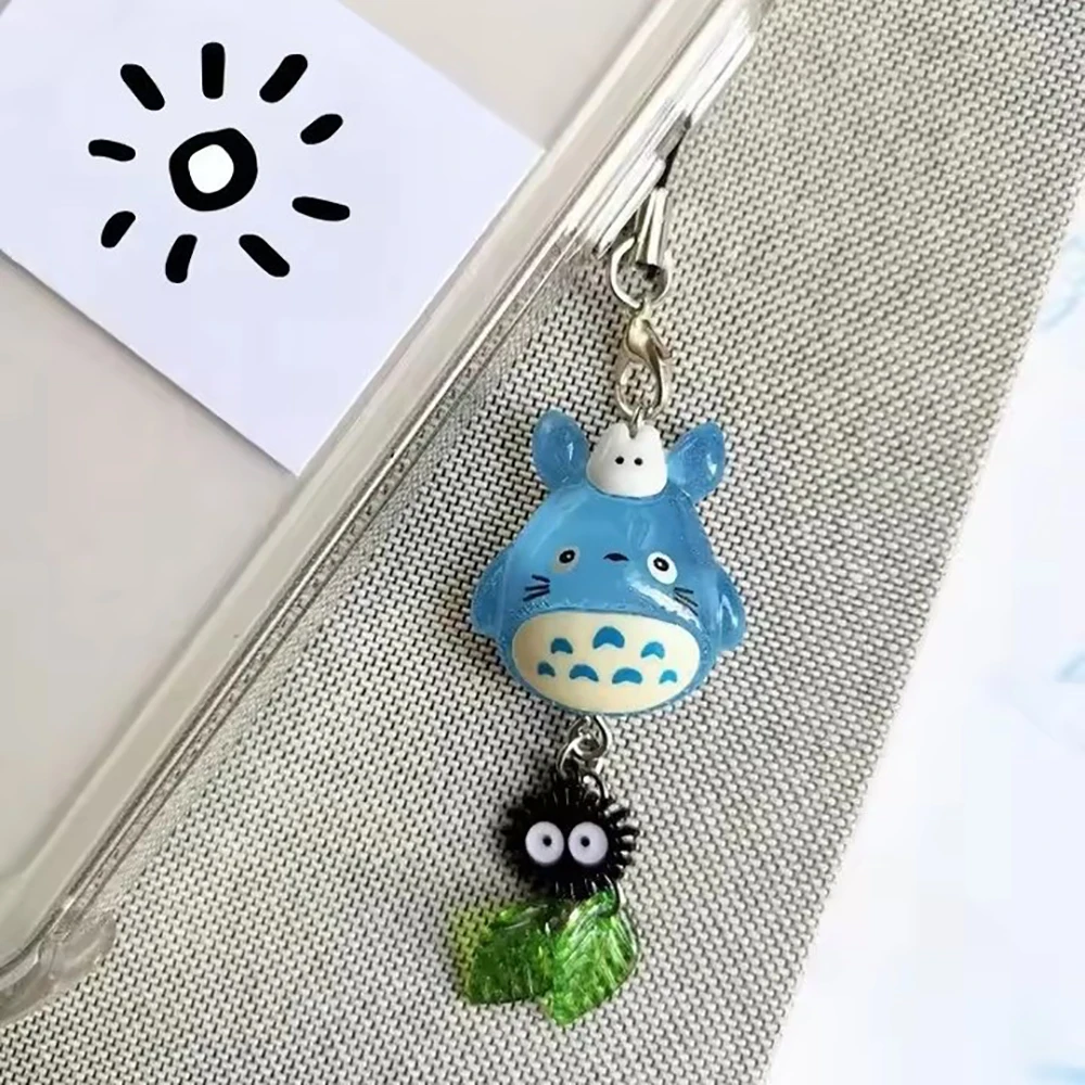 Kawaii Blue Animal Totoro Phone Charm Soot Sprite Keychain Woodland Anime Cat Cosplay Pendant Accessories Handmade Y2K Gift photo 3