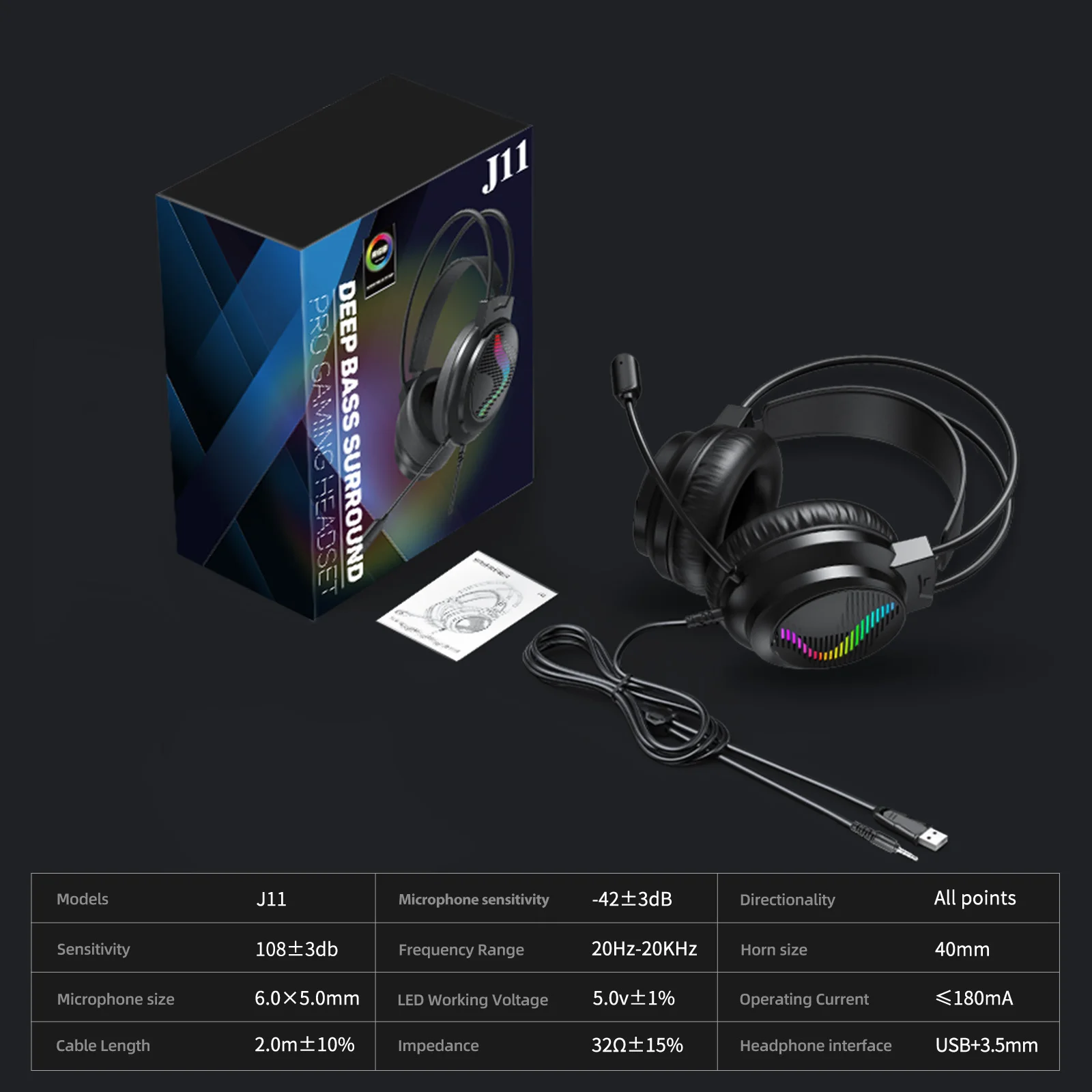 Acinaci J11 Gaming Headset for PS4 PC Xbox One PS5 Switch via 3.5mm Audio Jack, with Mic, LED Light photo 5