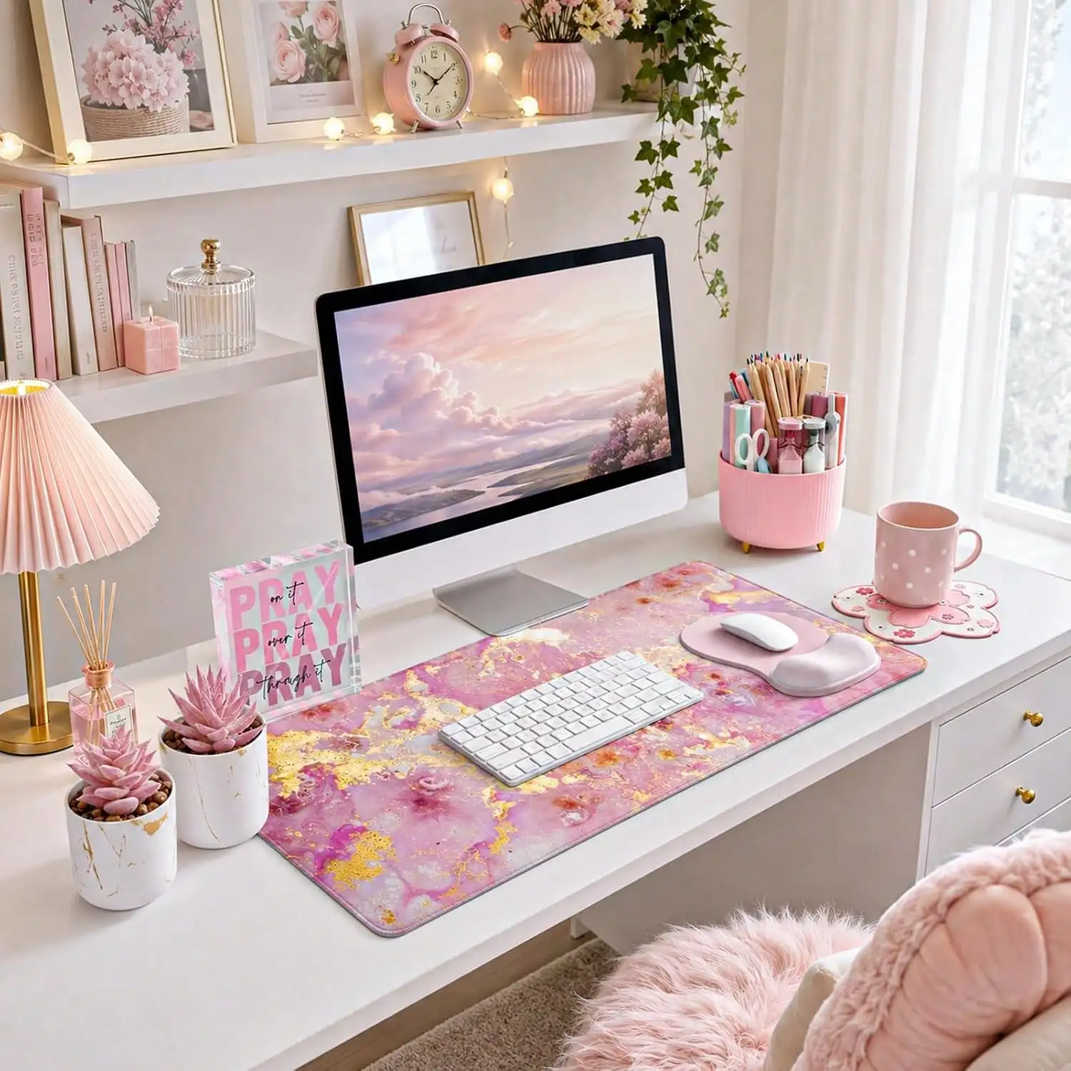Desk Decor Set Of 7, Office Decor, Girly Desk Organizer And Accessories | Large Mouse Pad With Wrist Rest Set, Desk Accessories Decor, Office Supplies photo 5