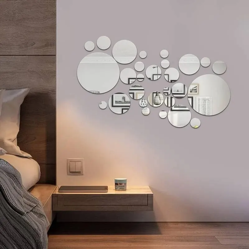 26 PCs 3D Acrylic Mirror Wall Sticker, round Mirror, DIY Bedroom, Bathroom and TV Background Room Sticker Wall Decoration photo 3